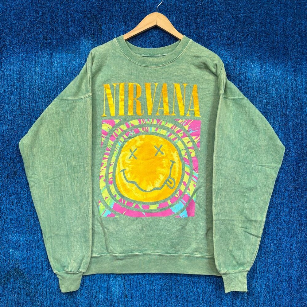 Nirvana Nevermind Color-burst Smiley Grunge Band Crewneck XL